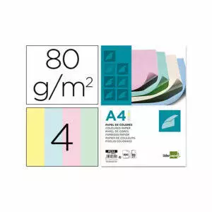 Papel Color Liderpapel A4 80G/M2 4 Colores Surtidos - Paquete de 100
