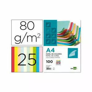 Papel Color Liderpapel A4 80G/M2 25 Colores Surtidos - Paquete de 100